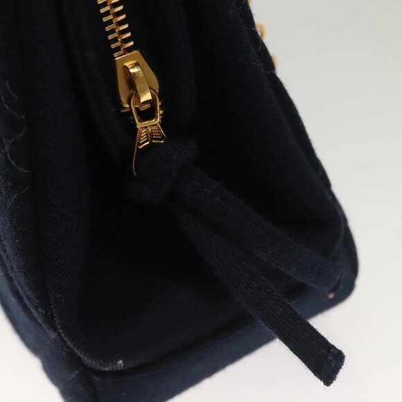 CHANEL Matelasse Chain Shoulder Bag cotton Navy Gold CC Auth - Picture 14 of 16
